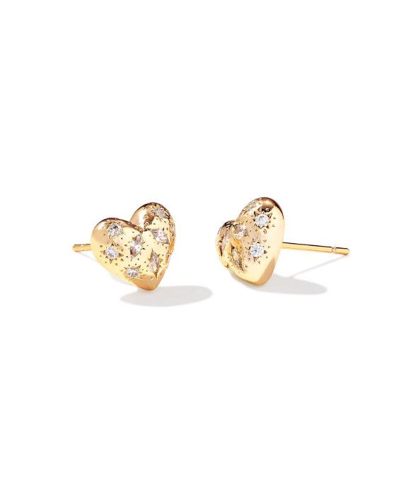 The Holland Heart White Crystal Stud, Color: Gold