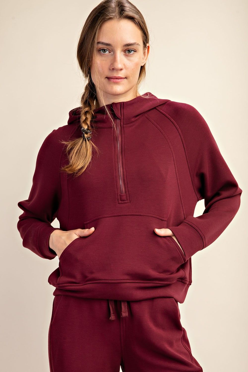 The Colton Half Zip Hoodie, Color: Wine, Size: S