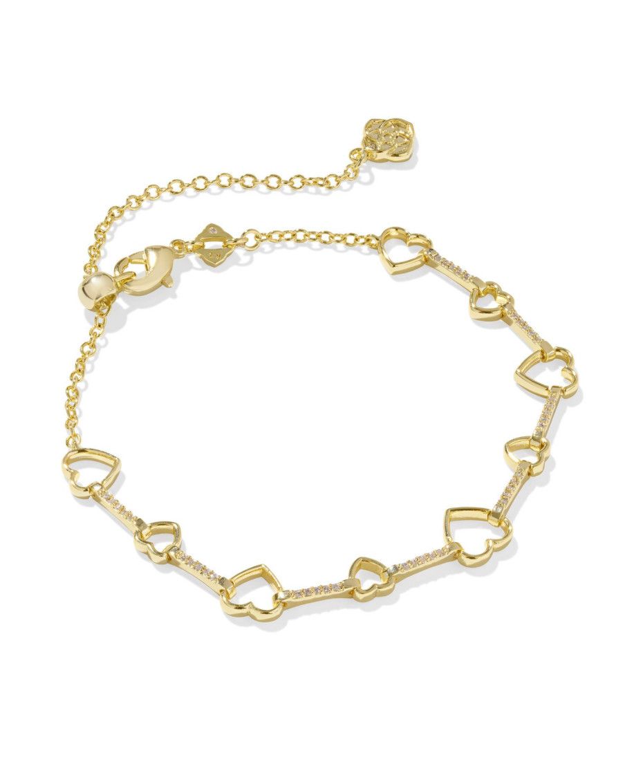 The Haisley Heart Delicate Bracelet in White Crystal, Color: Gold
