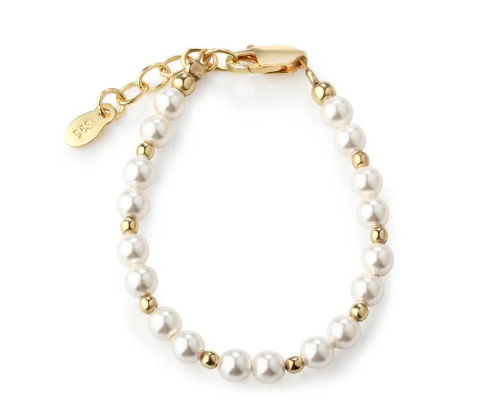 The Brynn Gold Plated + Pearl Child&#39;s Bracelet, Size: M (1-5yrs)