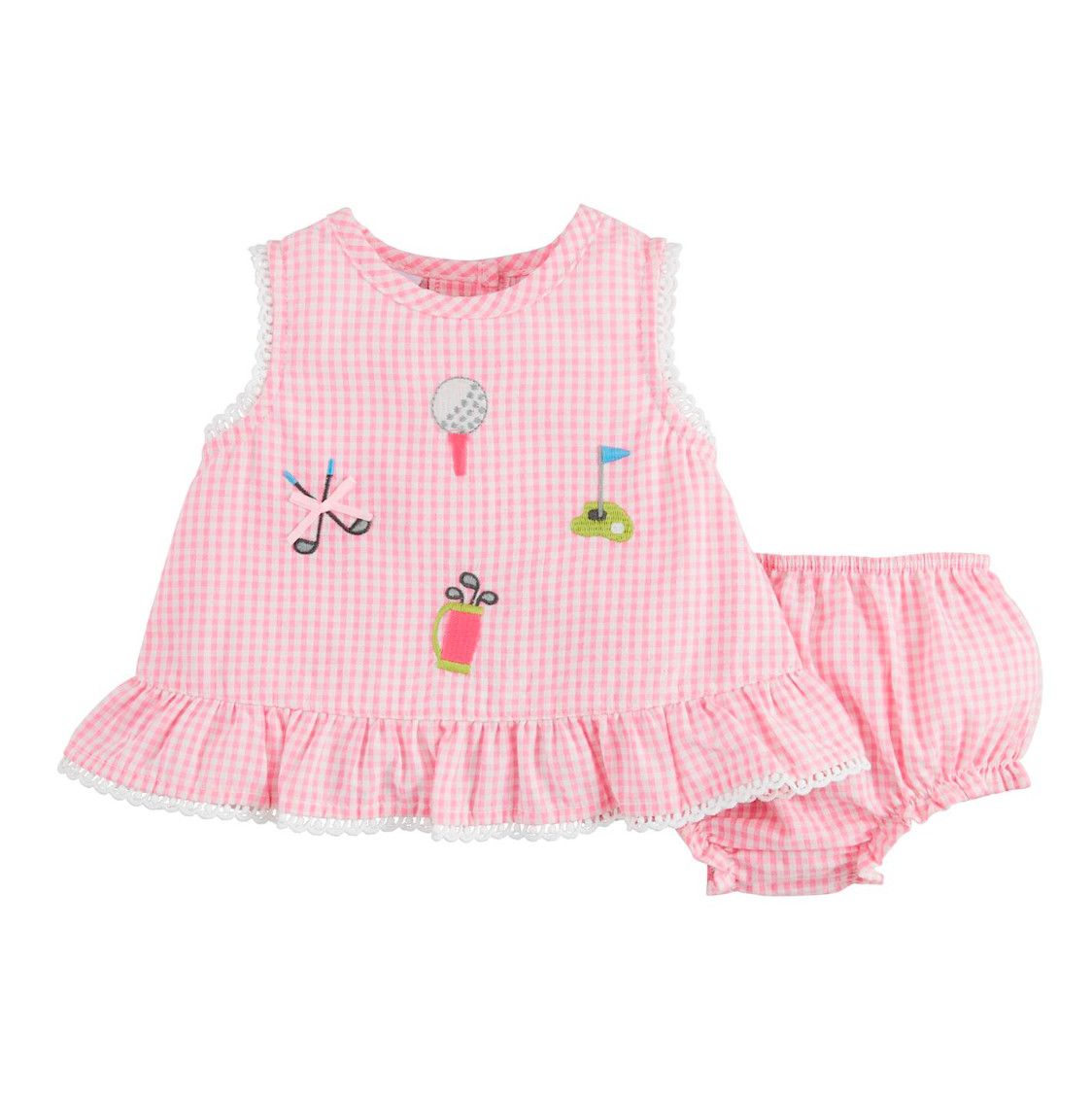 Embroidered Golf Pinafore Set, Size: 3-6