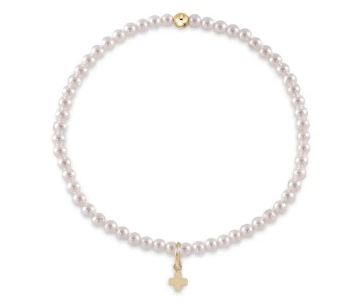 Classic Pearl 3mm Bead Bracelet Signature Cross Gold Charm