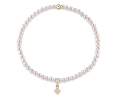 Classic Pearl 3mm Bead Bracelet Signature Cross Gold Charm