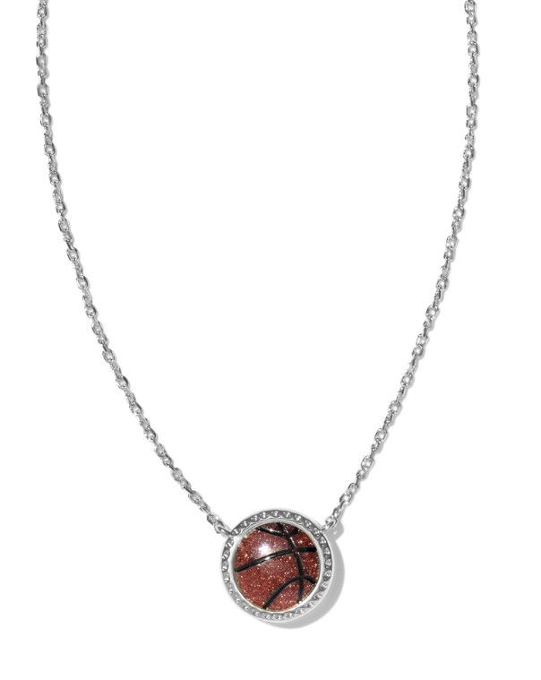 The Basketball Pendant Necklace in Orange Goldstone, Color: Silver