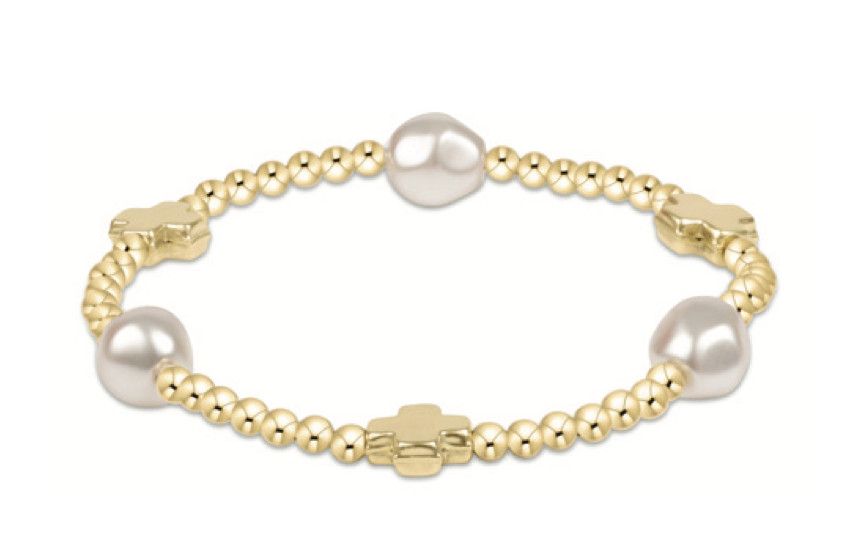 Signature Cross Admire Pearl Pattern 3mm Bead Bracelet Gold
