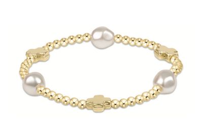 Signature Cross Admire Pearl Pattern 3mm Bead Bracelet Gold