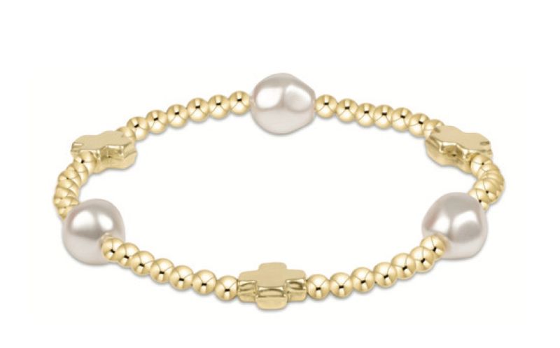 Signature Cross Admire Pearl Pattern 3mm Bead Bracelet Gold