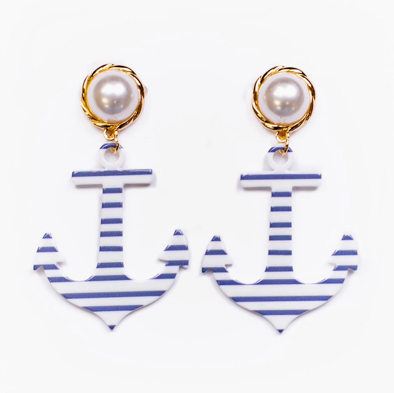 Pearl Anchor Earrings | Blue