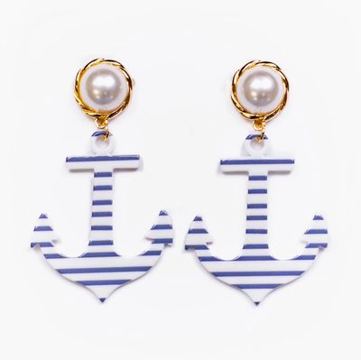 Pearl Anchor Earrings | Blue