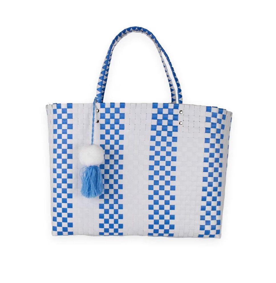The Lindsey Woven Tote | Blue + White