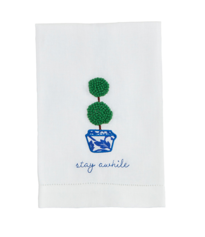 Stay Boxwood Embroidered Tea Towel