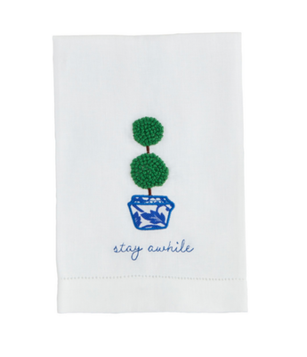 Stay Boxwood Embroidered Tea Towel