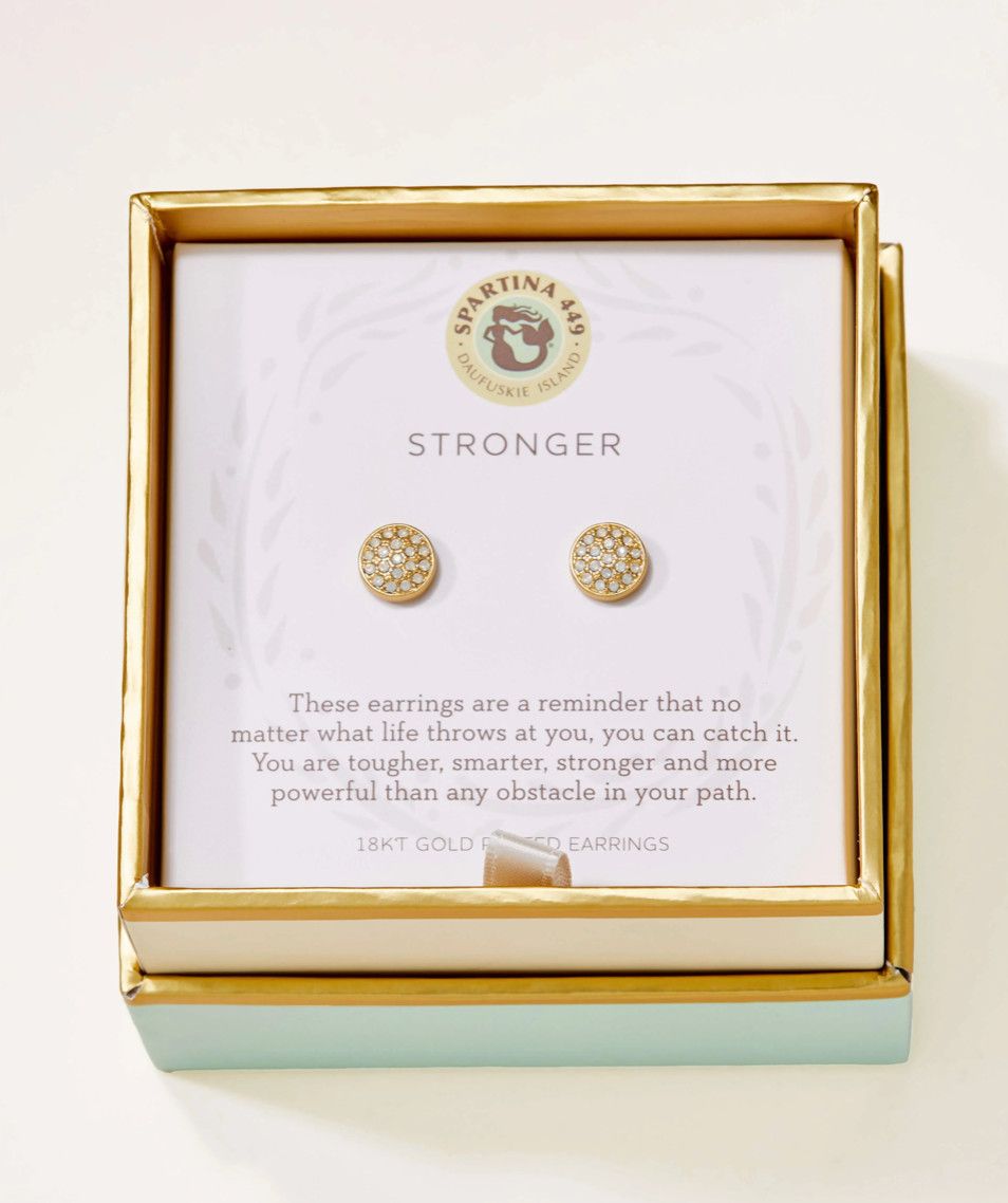 SLV Stronger/Pave Disk Stud Earrings, Color: Gold