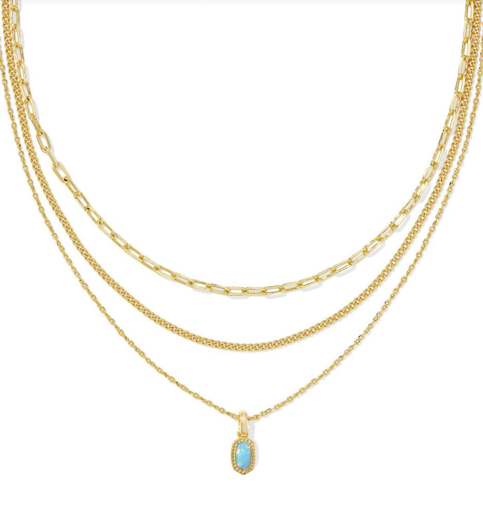 The Mini Elisa Triple Strand Necklace Gold Teal Opal
