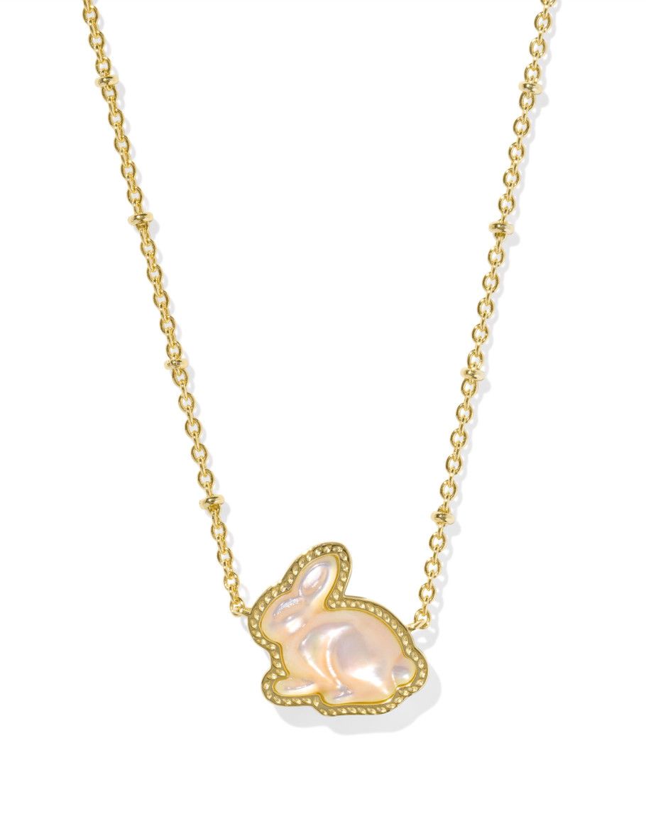 The Bunny Short Pendant Gold Taupe Mother of Pearl