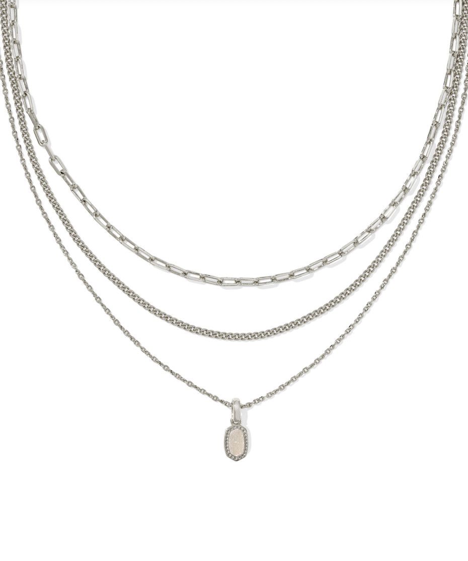 The Mini Elisa Triple Strand Necklace Iridescent Drusy, Color: Silver