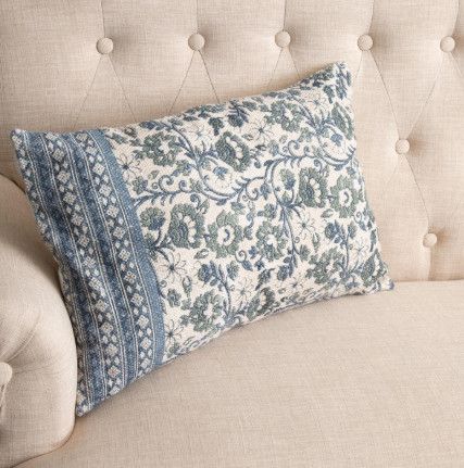 Sage + Blue Floral Pillow