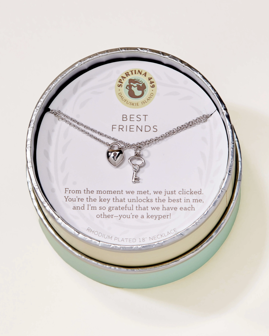 SLV Necklace 18&quot; Best Friends/Heart Key | 2 Piece Set, Color: Silver