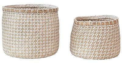 White + Beige Woven Seagrass Basket