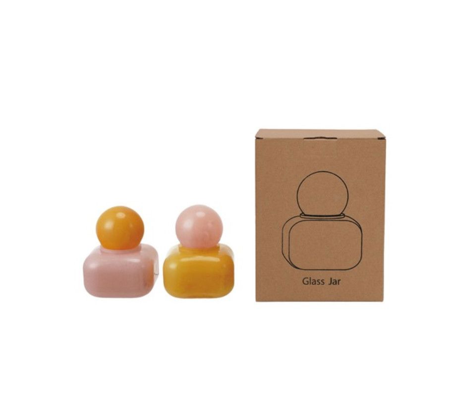 Decorative Glass Bottle, Color: Pink w/Yellow Lid