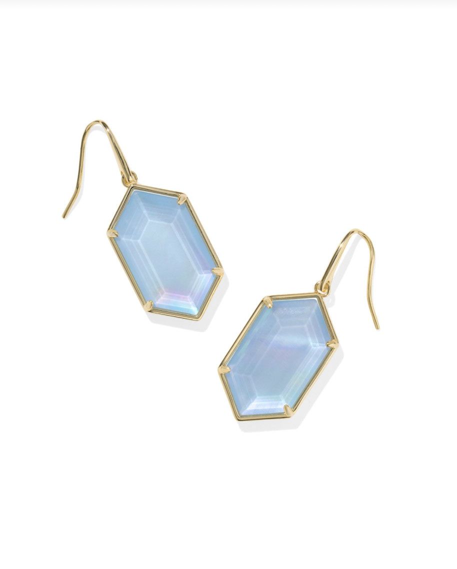 The Hallie Drop Earring Gold Sky Blue Mother of Pearl