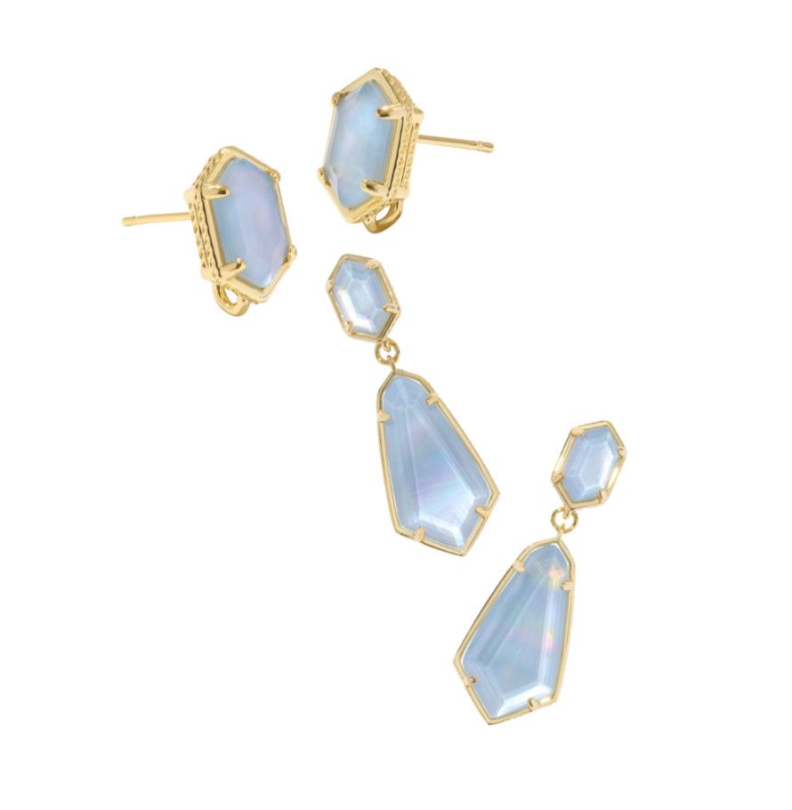 The Hallie Convertible Drop Earring Gold Sky Blue Mother of Pearl