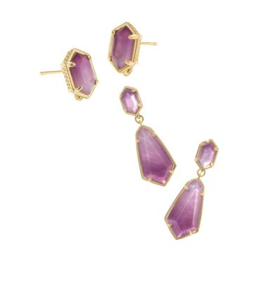 The Hallie Convertible Drop Earring Gold Purple Watercolor Illusion