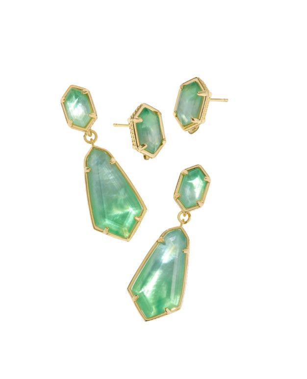 The Hallie Convertible Drop Earring Gold Mint Green Watercolor Illusion