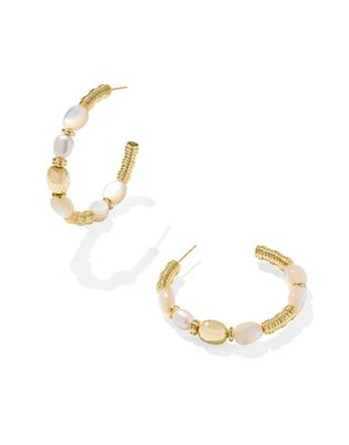 The Melody Beaded Hoop Earring Gold Ivory Mother of Pearl