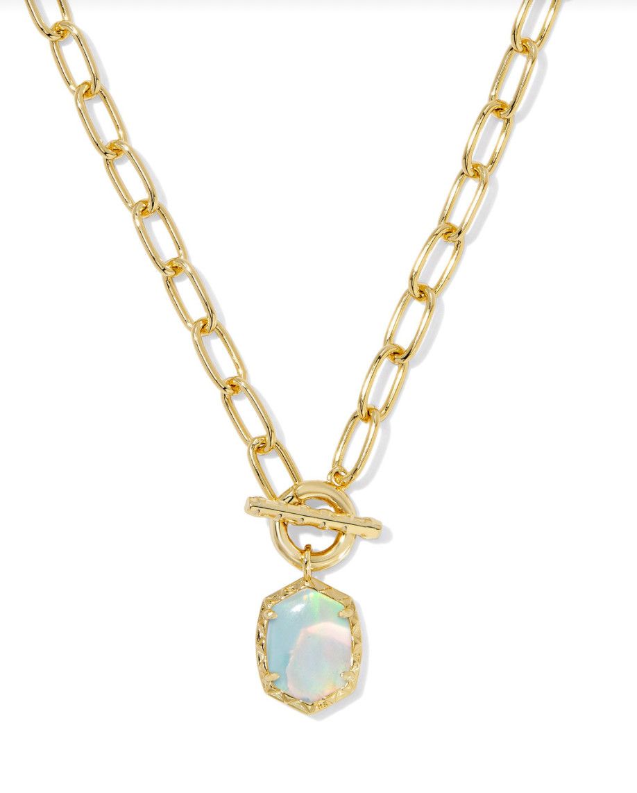 The Daphne Link Chain Necklace Gold White Opalescent Resin