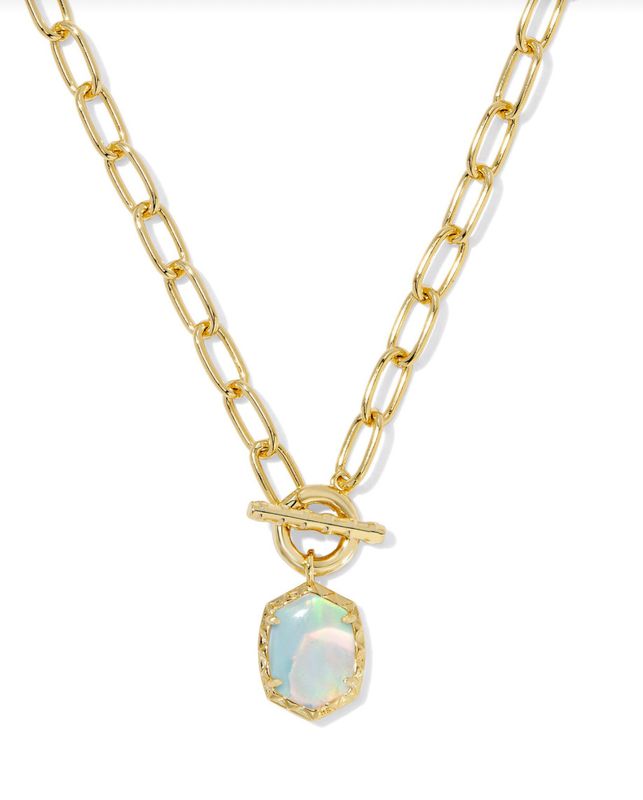 The Daphne Link Chain Necklace Gold White Opalescent Resin