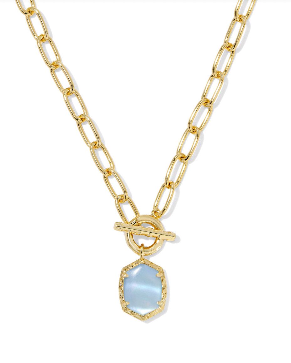 The Daphne Link Chain Necklace Gold Light Blue Mother of Pearl