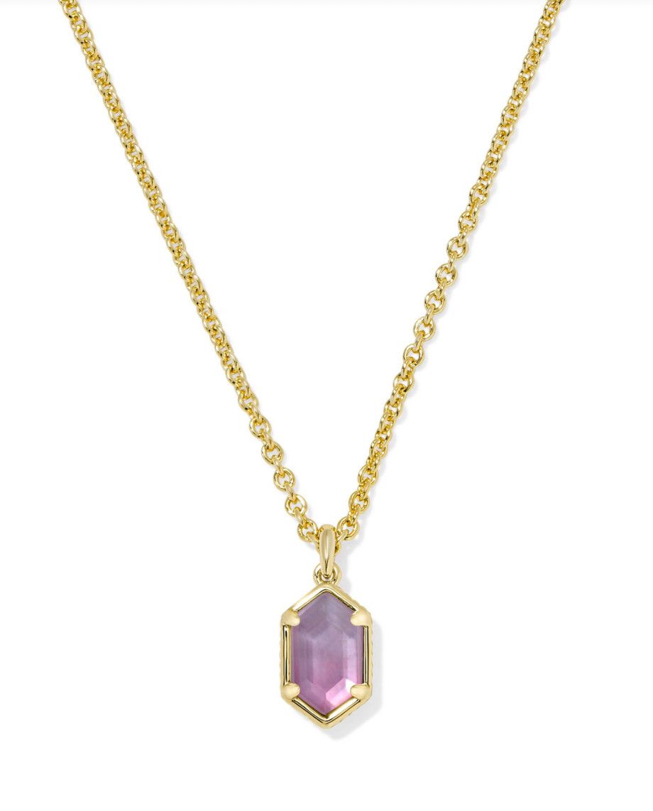 The Hallie Short Pendant Necklace Gold Purple Watercolor Illusion