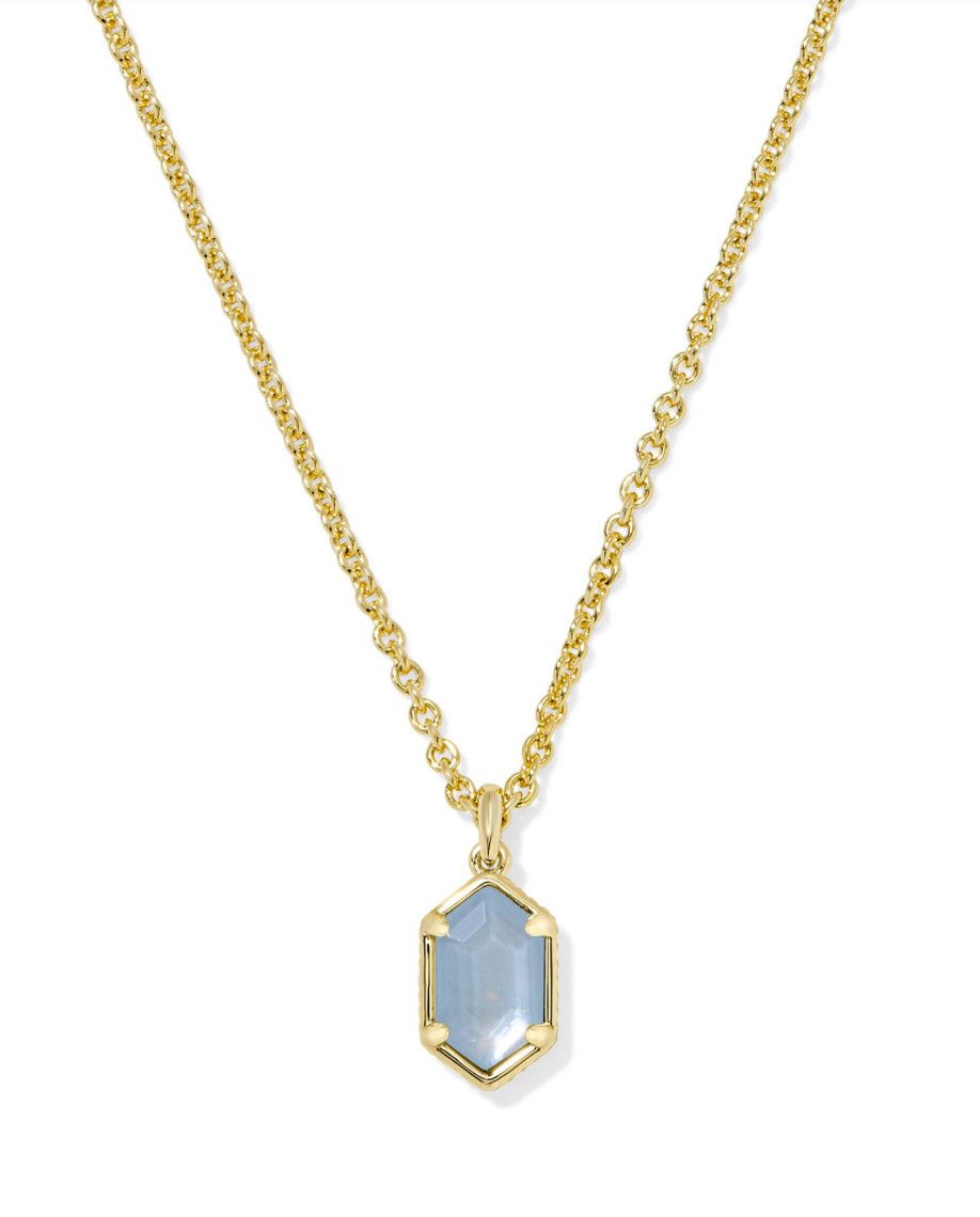 The Hallie Short Pendant Necklace Gold Sky Blue Mother of Pearl