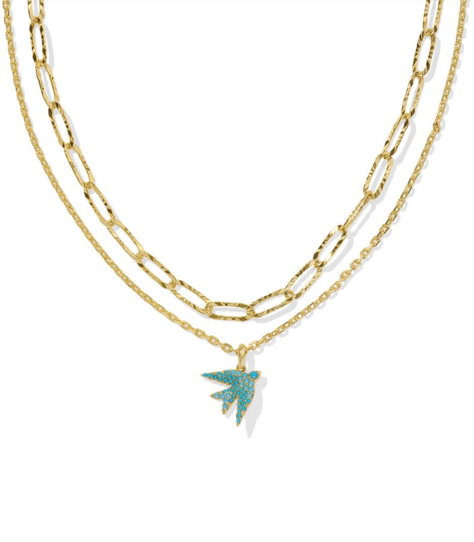 The Melody Bird Multistrand Necklace Gold Teal Crystal
