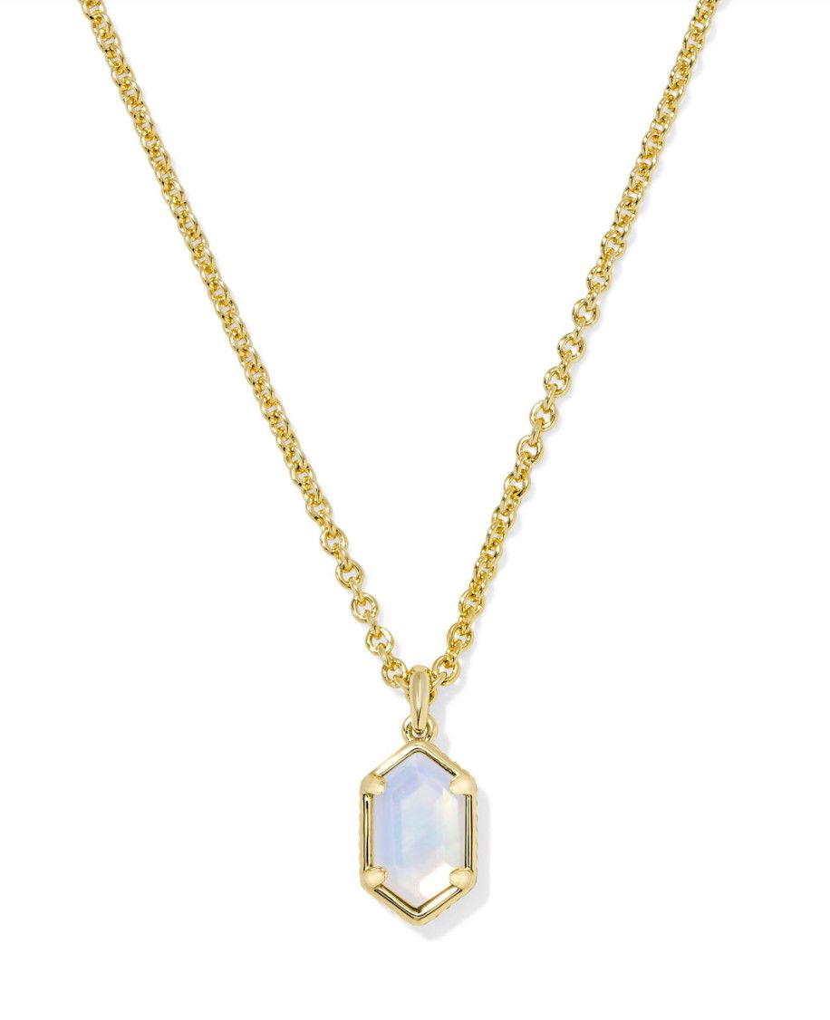 The Hallie Short Pendant Necklace Gold Opalite Illusion