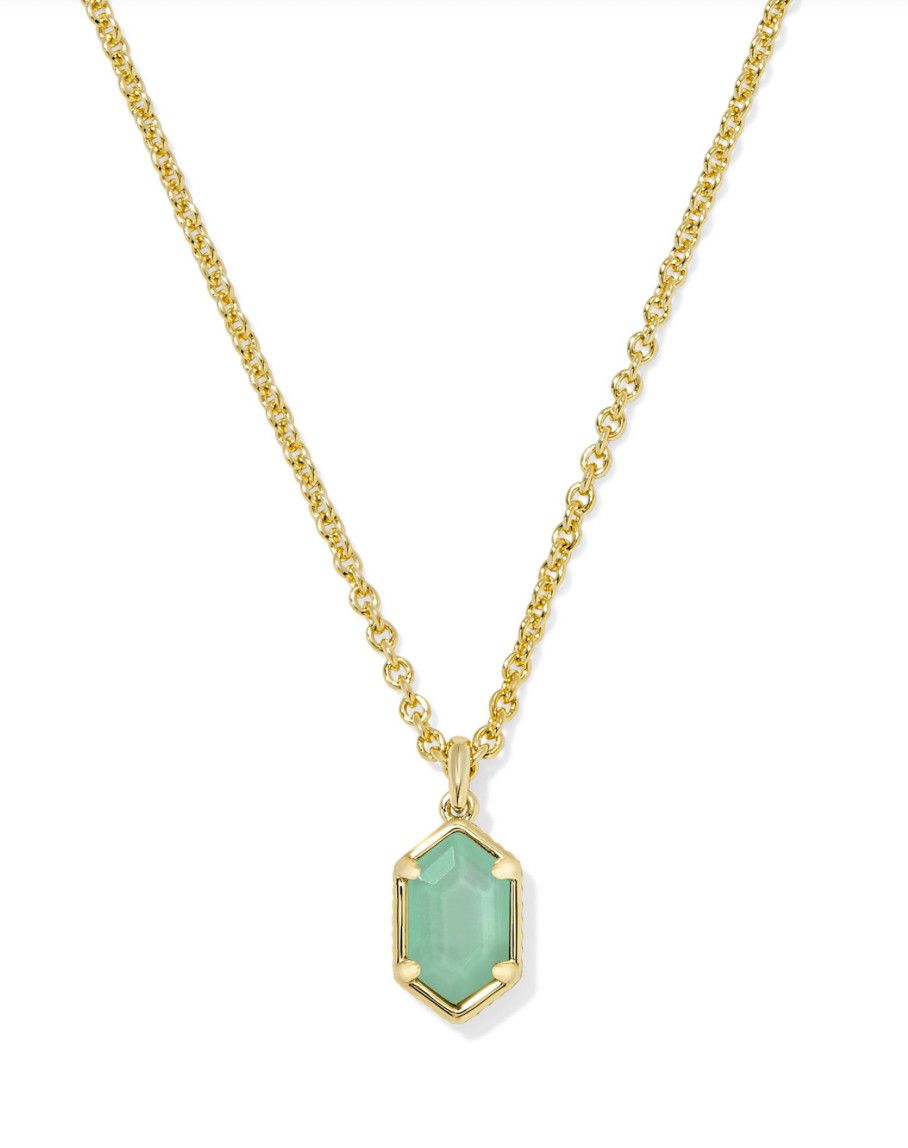 The Hallie Short Pendant Necklace Gold Mint Green Watercolor Illusion