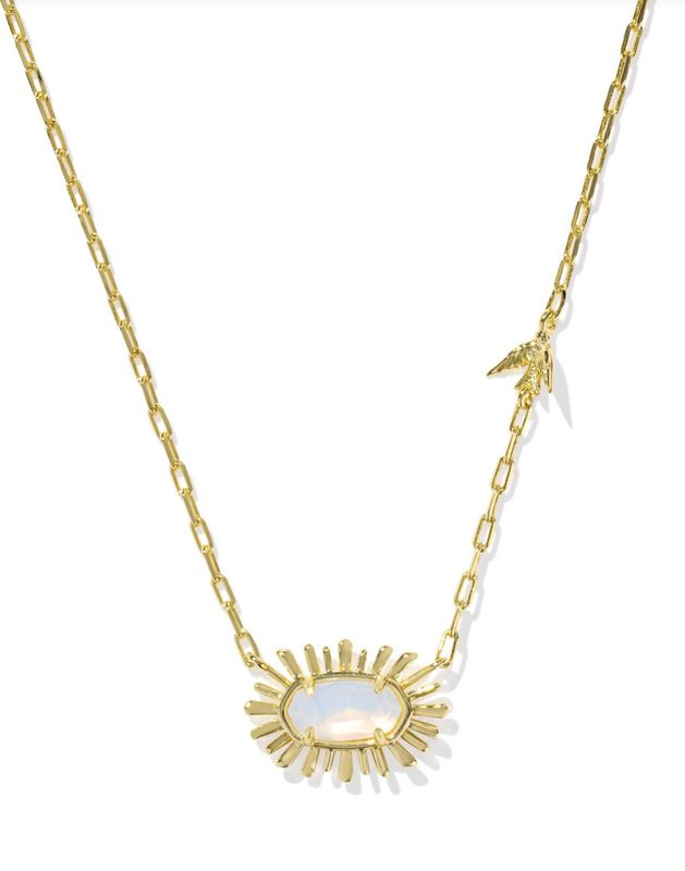 The Elisa Bird Pendant Necklace Gold Opalite Illusion