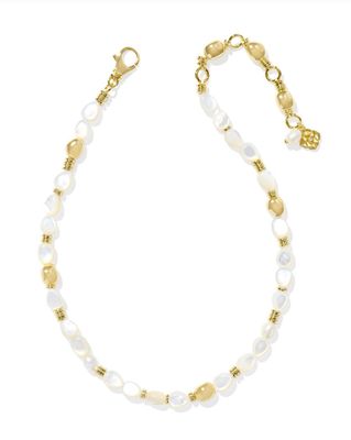 The Melody Beaded Strand Necklace Gold Ivory Mother of Pearl