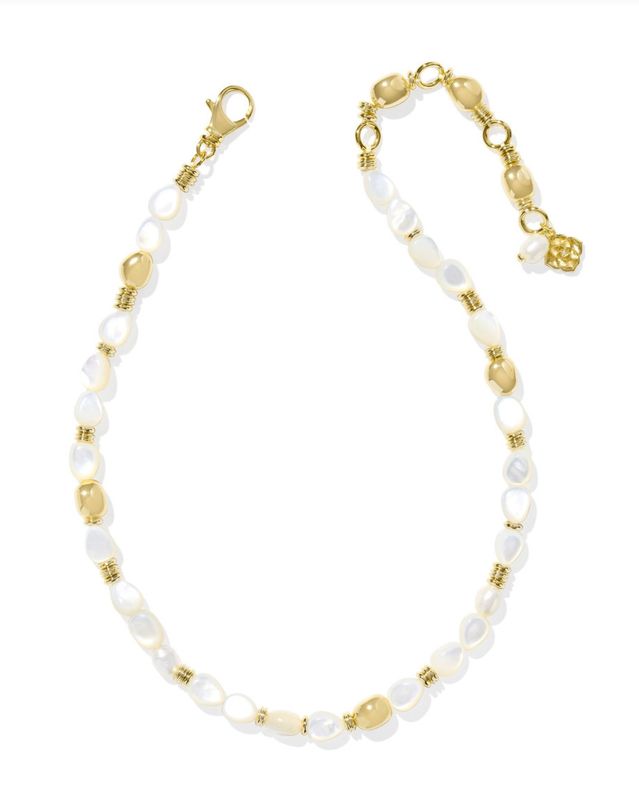 The Melody Beaded Strand Necklace Gold Ivory Mother of Pearl