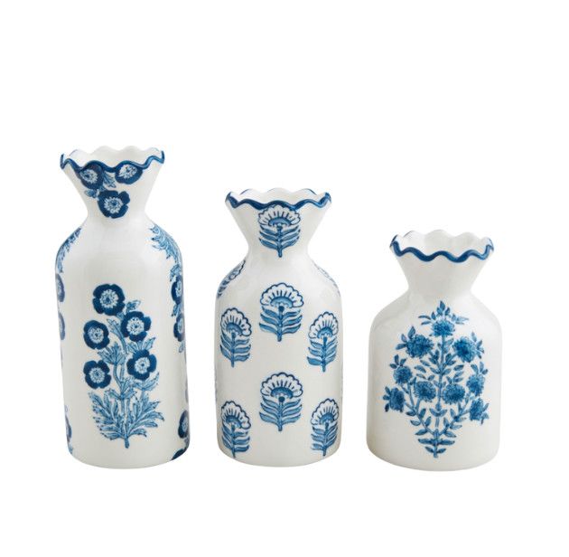 Blue Floral Print Bud Vase