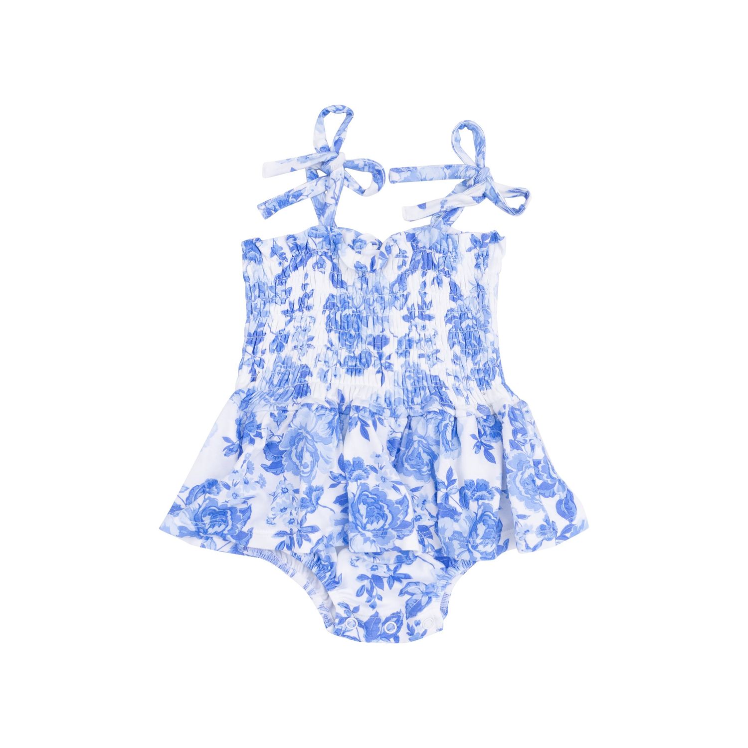 Roses in Blue Smocked Bubble + Skirt, Size: 6-12M