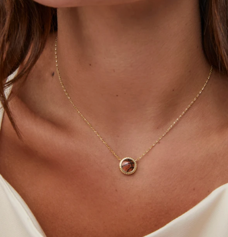 The Basketball Pendant Necklace in Orange Goldstone