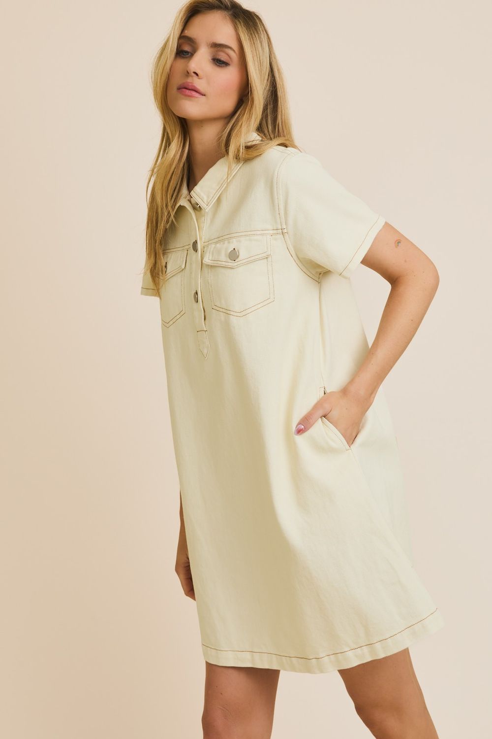 The Tabitha Twill Dress, Color: Cream, Size: S