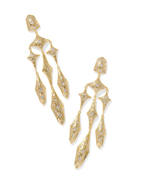 The Holland White Crystal Statement Earrings, Color: Gold