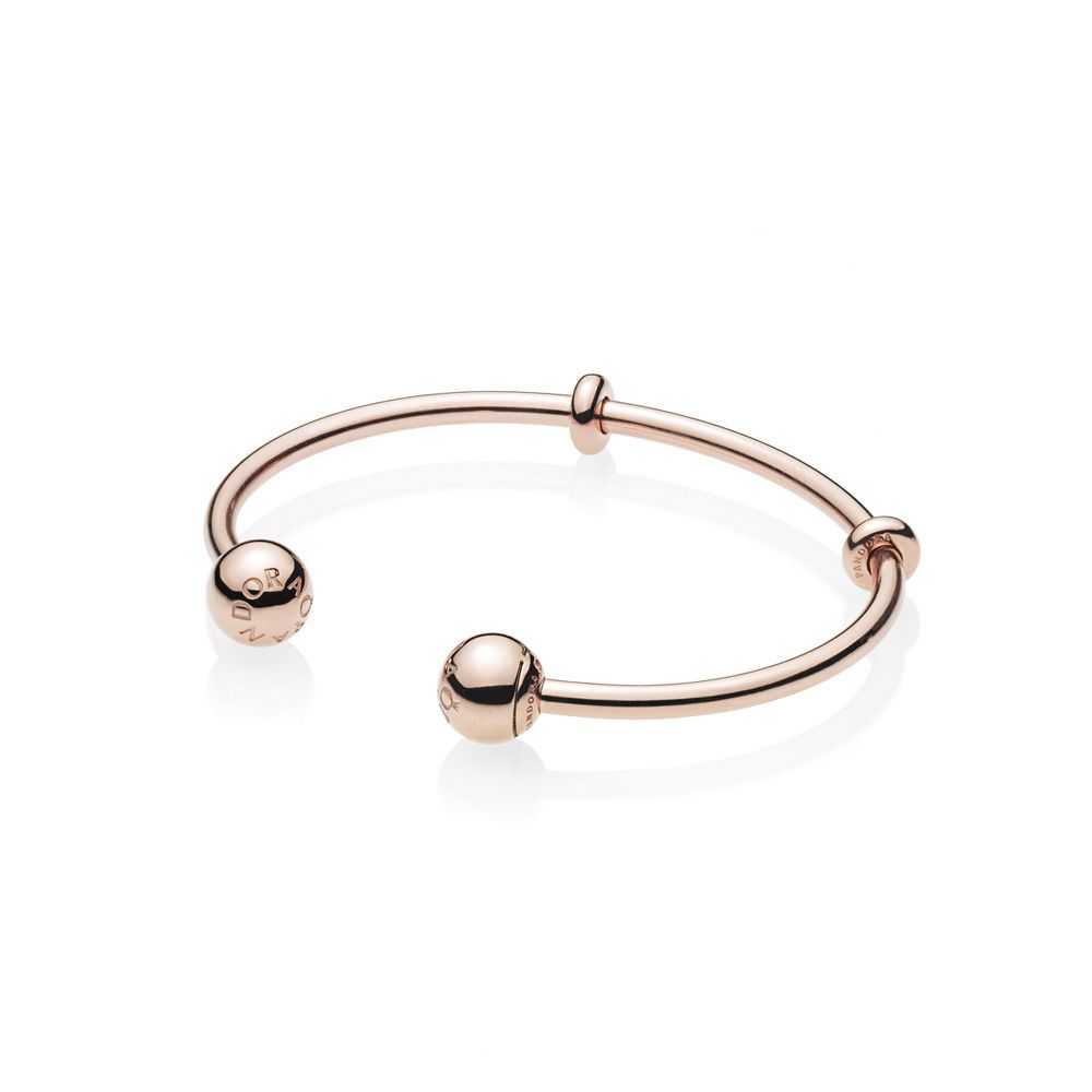 PANDORA™ Moments Rose Gold Open Bangle Bracelet, Size: 1