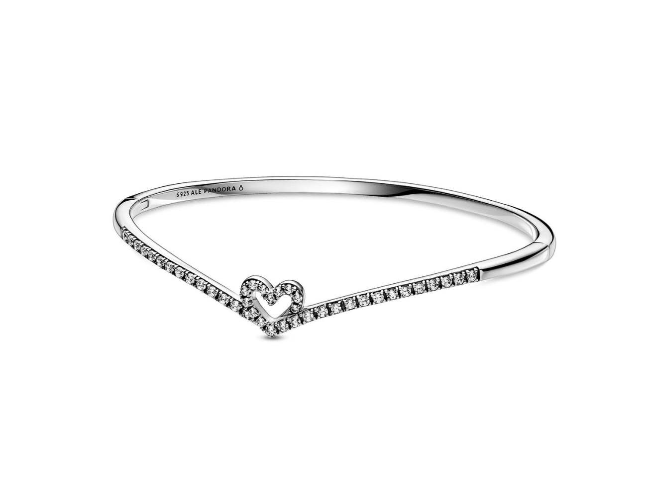 PANDORA™ Sparkling Wishbone Heart Bangle Clear CZ Sterling Silver