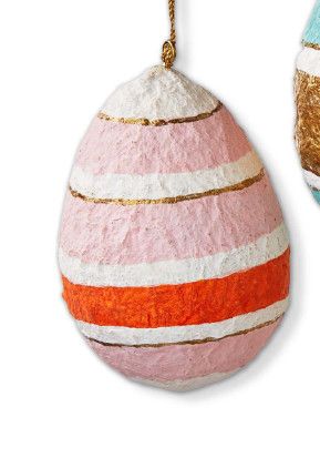Paper Mache Stripe Egg Ornament, Color: Pink/Orange Stripe