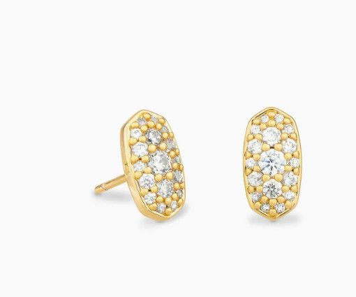 The Grayson Stud Earrings in White Crystal, Color: Gold