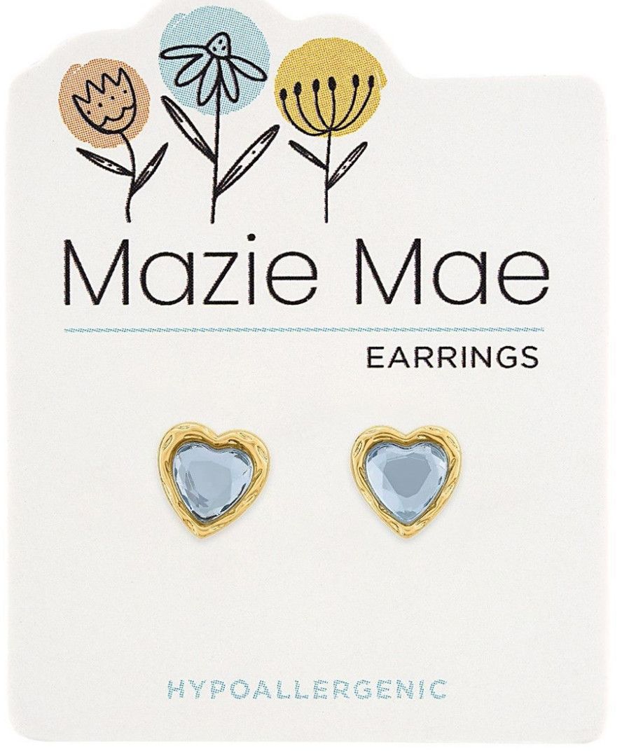 Mazie Mae Girls Earrings Gold Sapphire Resin Heart